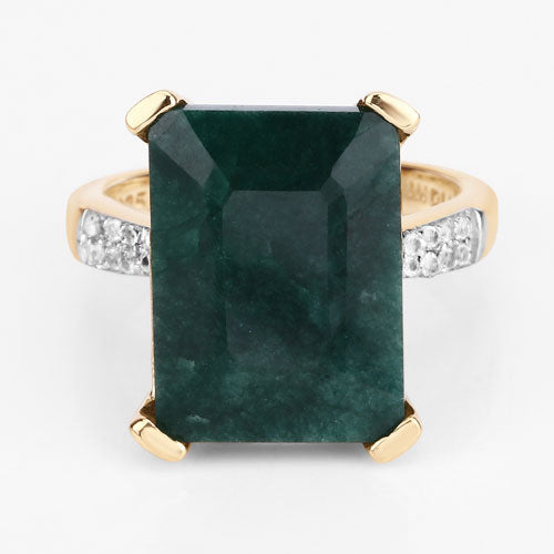 Bague en argent sterling avec émeraude teinte de 7,64 carats et diamants blancs