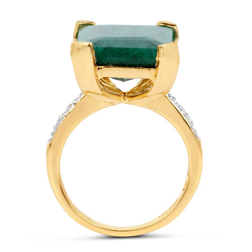 Bague en argent sterling avec émeraude teinte de 7,64 carats et diamants blancs