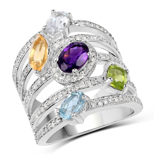 Bague de fiançailles en argent sterling .925 de 3,66 carats avec pierres multiples