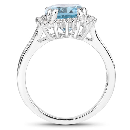 4.32 Carat Blue Topaz & White Zircon Sterling Silver Ring
