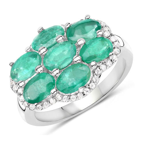 3.33 Carat Zambian Emerald & White Zircon Sterling Silver Ring