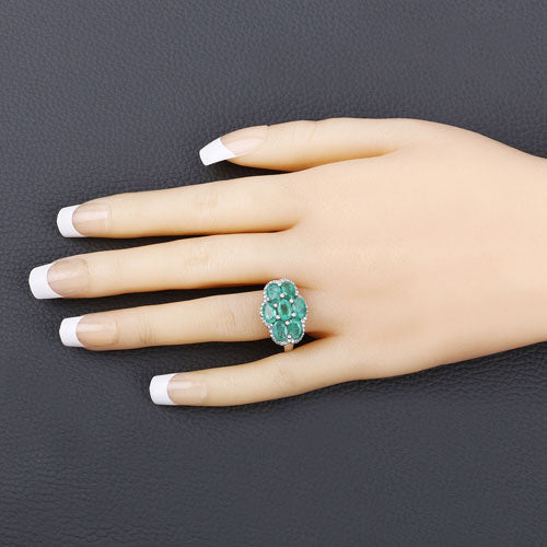 3.33 Carat Zambian Emerald & White Zircon Sterling Silver Ring
