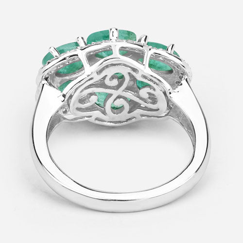 3.33 Carat Zambian Emerald & White Zircon Sterling Silver Ring