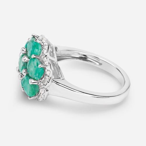 3.33 Carat Zambian Emerald & White Zircon Sterling Silver Ring