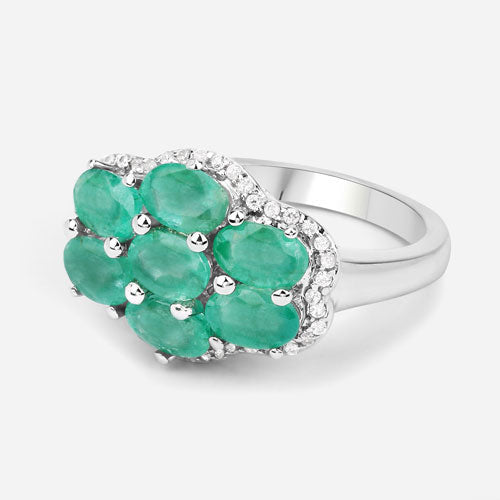 3.33 Carat Zambian Emerald & White Zircon Sterling Silver Ring