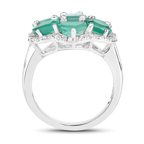 3.33 Carat Zambian Emerald & White Zircon Sterling Silver Ring
