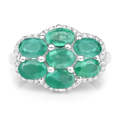 3.33 Carat Zambian Emerald & White Zircon Sterling Silver Ring