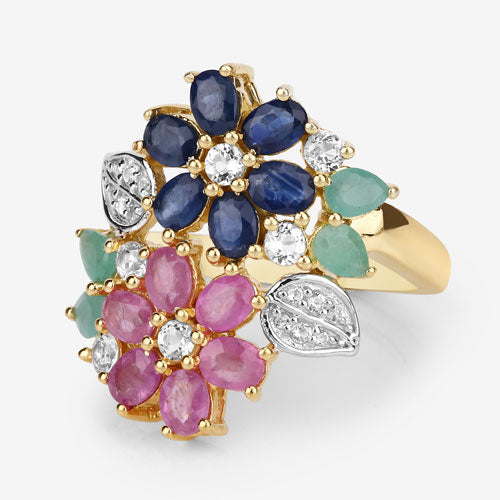 3.65 Carat Multi-Stone Floral Engagement Ring in Sterling Silver