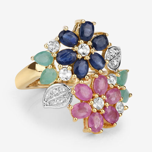 3.65 Carat Multi-Stone Floral Engagement Ring in Sterling Silver