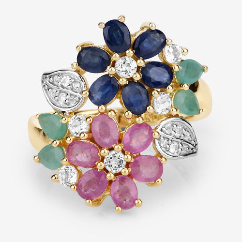 3.65 Carat Multi-Stone Floral Engagement Ring in Sterling Silver