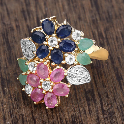 3.65 Carat Multi-Stone Floral Engagement Ring in Sterling Silver