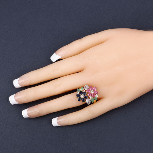 3.65 Carat Multi-Stone Floral Engagement Ring in Sterling Silver