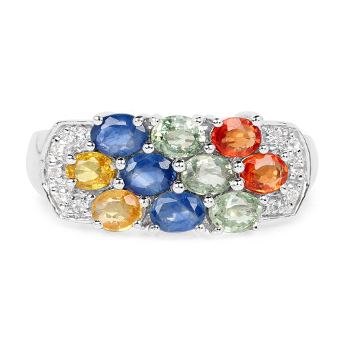 2.05 Carat Multi Sapphire Sterling Silver Engagement Ring