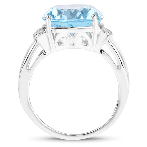 8.36 Carat Blue Topaz & White Zircon Sterling Silver Ring