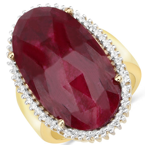 Anillo de plata esterlina con rubí teñido de 19.11 quilates y topacio blanco