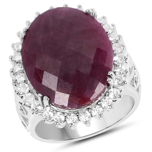 19.12 Carat Genuine Ruby and White Topaz Sterling Silver Ring