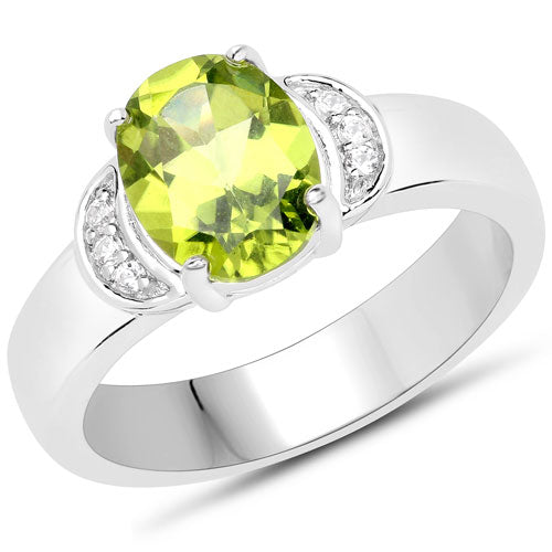 Bague en argent sterling avec péridot véritable de 1,76 carat et zircon blanc