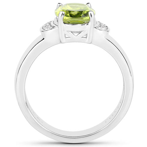 Bague en argent sterling avec péridot véritable de 1,76 carat et zircon blanc