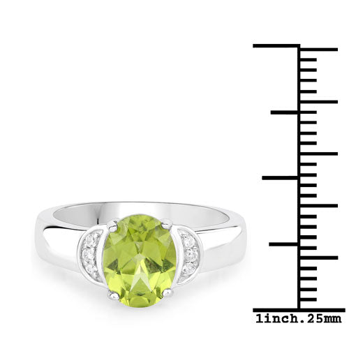 Bague en argent sterling avec péridot véritable de 1,76 carat et zircon blanc