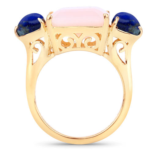 12.18 Carat Genuine Pink Opal and Lapis Sterling Silver Ring