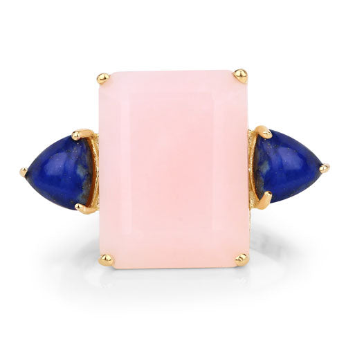 12.18 Carat Genuine Pink Opal and Lapis Sterling Silver Ring