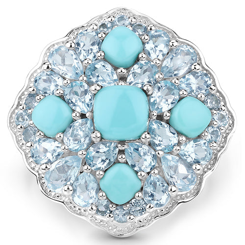 6.18 Carat Genuine Turquoise and Blue Topaz Sterling Silver Ring