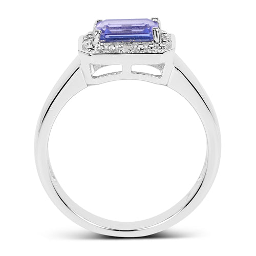 Bague en argent sterling avec tanzanite et topaze blanche de 1,12 carat