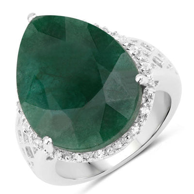 Anillo de Plata Esterlina con Esmeralda Teñida de 13.05 Quilates y Topacio Blanco
