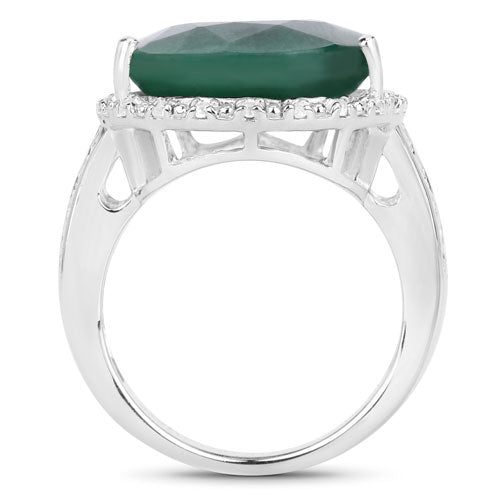 Anillo de Plata Esterlina con Esmeralda Teñida de 13.05 Quilates y Topacio Blanco