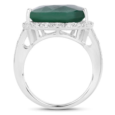 Anillo de Plata Esterlina con Esmeralda Teñida de 13.05 Quilates y Topacio Blanco
