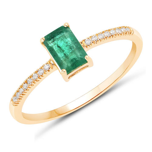 Anillo de Compromiso de Esmeralda Zambiana de 0.59 Quilates y Diamante en Oro Amarillo de 14K