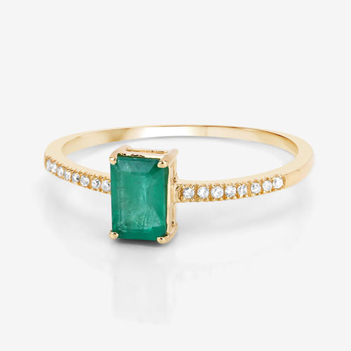 Anillo de Compromiso de Esmeralda Zambiana de 0.59 Quilates y Diamante en Oro Amarillo de 14K