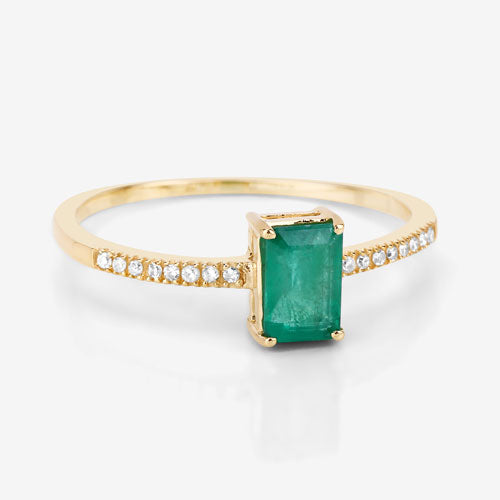 Anillo de Compromiso de Esmeralda Zambiana de 0.59 Quilates y Diamante en Oro Amarillo de 14K