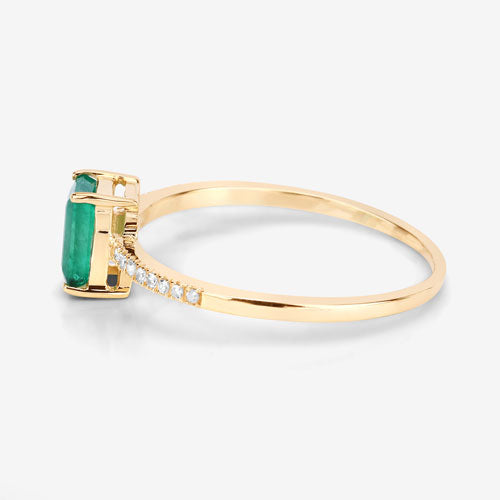 Anillo de Compromiso de Esmeralda Zambiana de 0.59 Quilates y Diamante en Oro Amarillo de 14K
