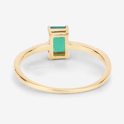 Anillo de Compromiso de Esmeralda Zambiana de 0.59 Quilates y Diamante en Oro Amarillo de 14K