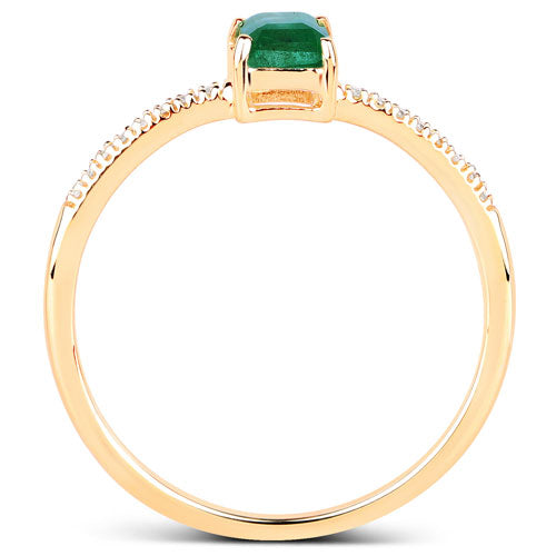 Anillo de Compromiso de Esmeralda Zambiana de 0.59 Quilates y Diamante en Oro Amarillo de 14K
