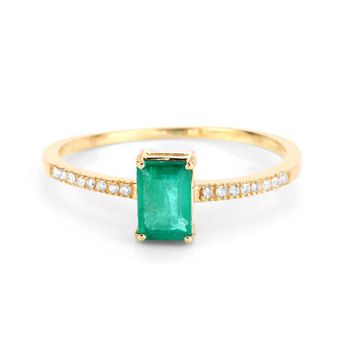Anillo de Compromiso de Esmeralda Zambiana de 0.59 Quilates y Diamante en Oro Amarillo de 14K