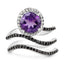 Bague en Argent Sterling avec Améthyste de 2,31 Carats, Spinelle Noir et Diamant