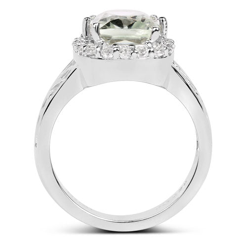 3.94 Carat Green Amethyst & White Topaz Sterling Silver Ring
