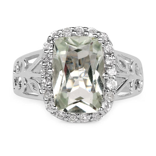 3.94 Carat Green Amethyst & White Topaz Sterling Silver Ring