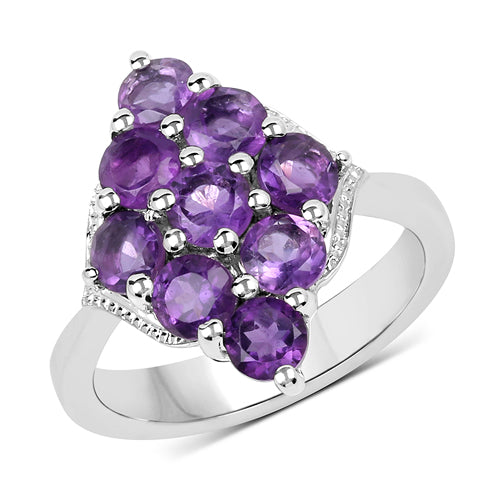 2.16 Carat Genuine Amethyst Sterling Silver Engagement Ring