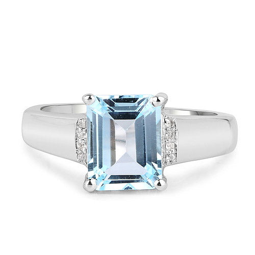 Anillo de Plata Esterlina con Topacio Azul y Topacio Blanco de 2.64 Quilates