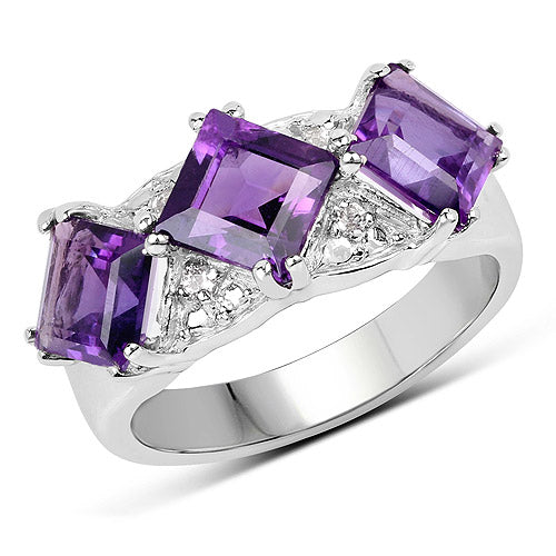 3.09 Carat Genuine Amethyst & White Topaz Sterling Silver Ring