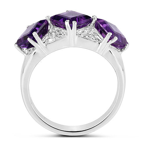 3.09 Carat Genuine Amethyst & White Topaz Sterling Silver Ring