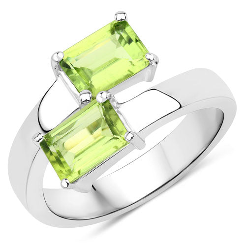 2.00 Carat Genuine Peridot .925 Sterling Silver Bypass Ring