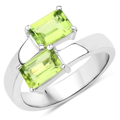 2.00 Carat Genuine Peridot .925 Sterling Silver Bypass Ring