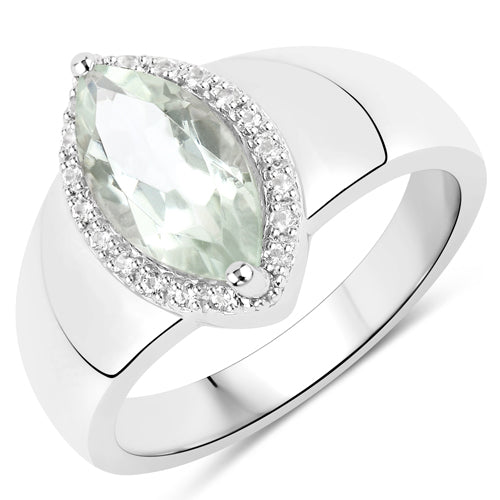 Bague en argent sterling avec améthyste verte de 1,64 carat et topaze blanche