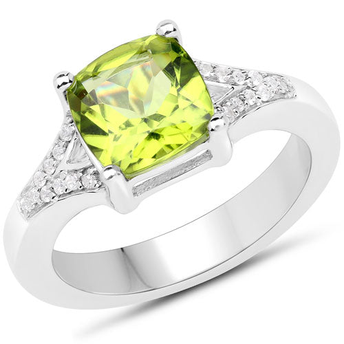 2.27 Carat Genuine Peridot and White Zircon Sterling Silver Ring