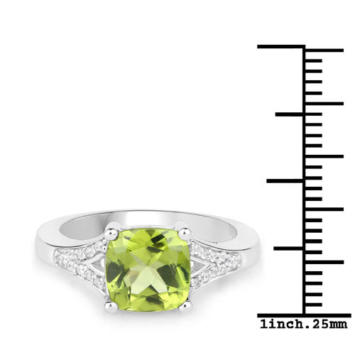 2.27 Carat Genuine Peridot and White Zircon Sterling Silver Ring