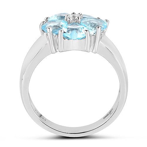 2.58 Carat Genuine Blue Topaz & White Topaz Sterling Silver Ring